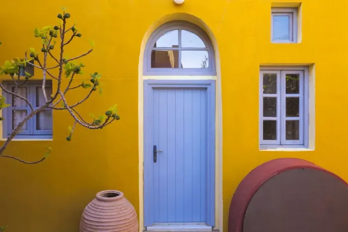 Framed Print : Greece, Thira. Colorful house exterior. Credit as: Jim Nilsen / Jaynes Gallery / DanitaDelimont Framed Print : Greece, Thira. Colorful house exterior. Credit as: Jim Nilsen / Jaynes Gallery / DanitaDelimont