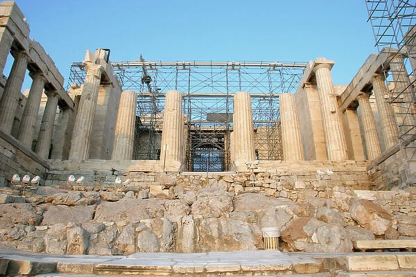 Greek Art. The Propylaea. In 437 BC Mnesicles started building the monument gates