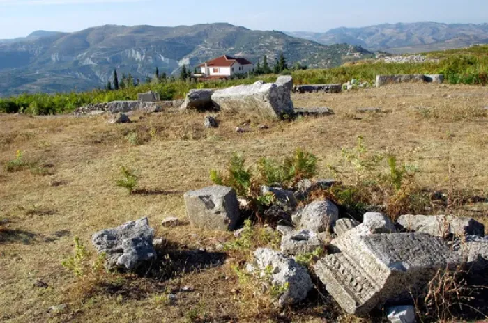 Framed Print : GREEK ART. REPUBLIC OF ALBANIA. View of BYLLIS archeological site, an old city founded Framed Print : GREEK ART. REPUBLIC OF ALBANIA. View of BYLLIS archeological site, an old city founded