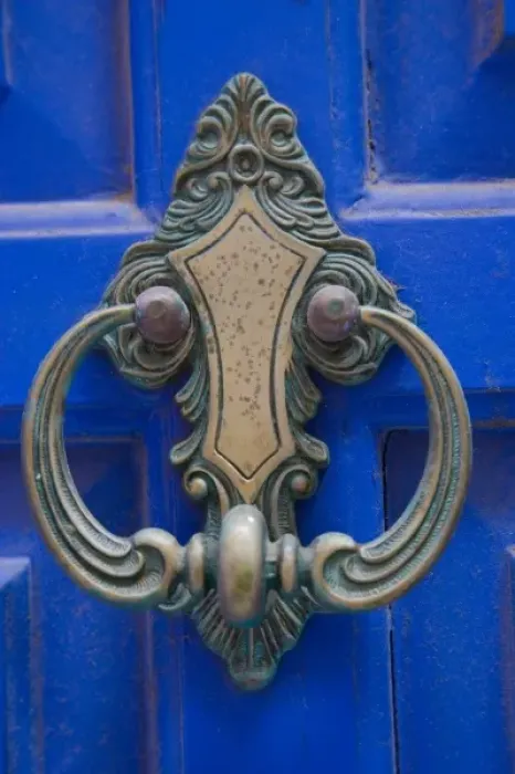 Framed Print : Greek Island of Crete and old town of Chania old blue doorway with metal knocker Framed Print : Greek Island of Crete and old town of Chania old blue doorway with metal knocker