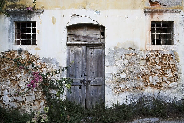 Greek Island of Crete and old town of Chania with old doorway