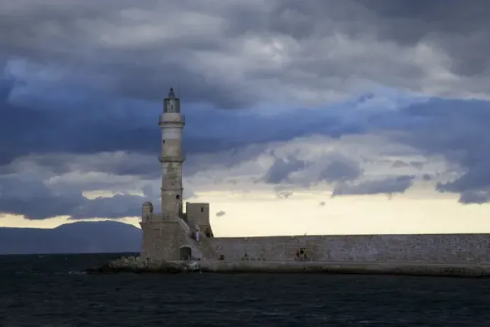 Framed Print : Greek Island of Crete and old town of Chania with Venetian Lighthouse along