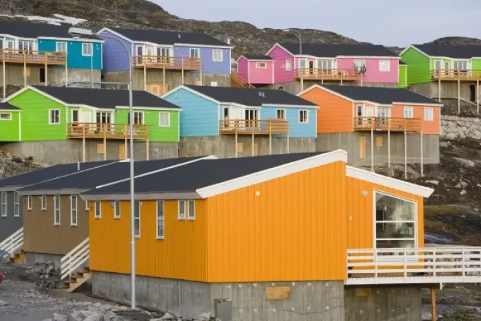 Framed Print : Greeland. Colorful houses built on rocks, Illulissat, Greenland Framed Print : Greeland. Colorful houses built on rocks, Illulissat, Greenland