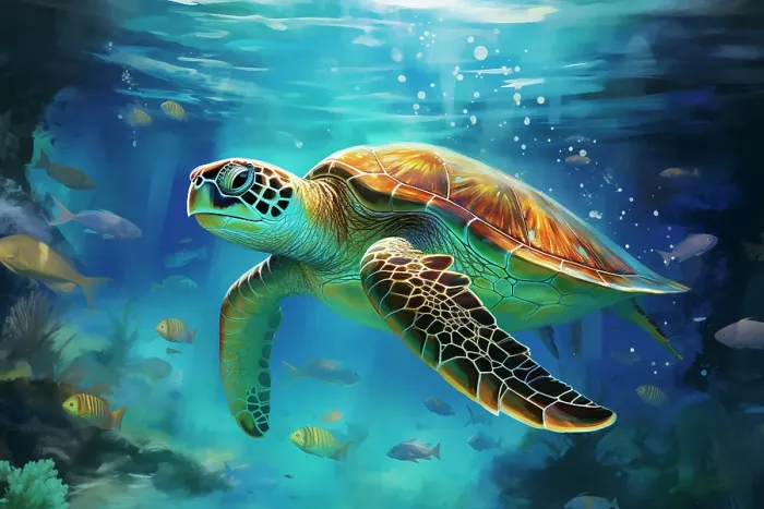 Framed Print : Green sea turtle underwater. (AI Generated) Framed Print : Green sea turtle underwater. (AI Generated)