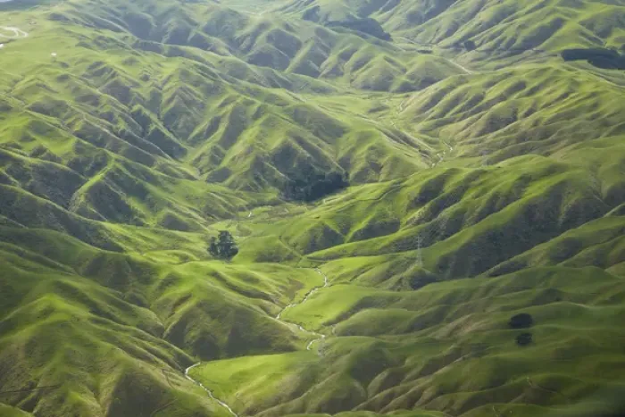 Framed Print : Green valleys and farmland, near Ohariu, Wellington, North Island, New Zealand - aerial Framed Print : Green valleys and farmland, near Ohariu, Wellington, North Island, New Zealand - aerial