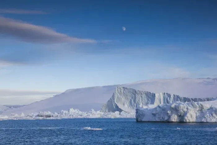Framed Print : Greenland, Disko Bay, Ilulissat, floating ice at sunset with moonrise Framed Print : Greenland, Disko Bay, Ilulissat, floating ice at sunset with moonrise