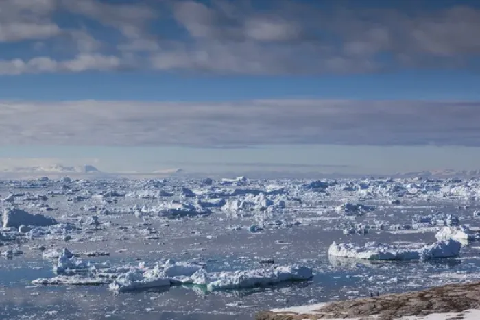 Framed Print : Greenland, Disko Bay, Ilulissat, elevated view of floating ice
