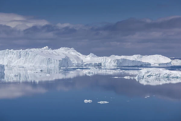 Greenland, Disko Bay, Ilulissat, elevated view of floating ice