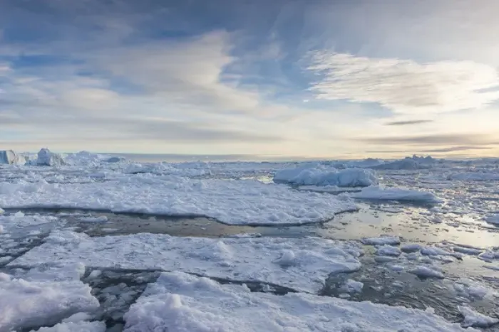 Framed Print : Greenland, Disko Bay, Ilulissat, floating ice at sunset