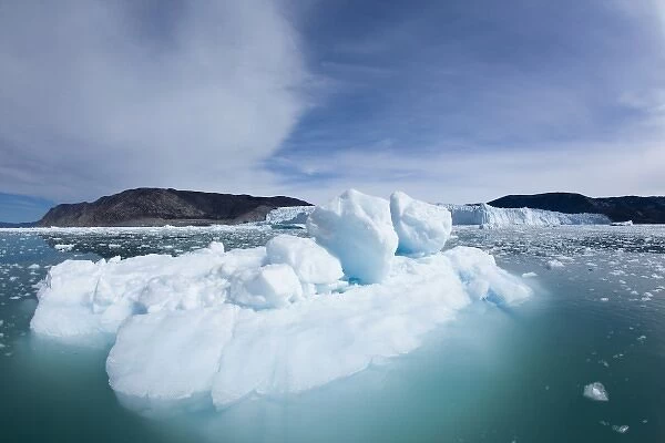 Greenland, Ilulissat, Field of melting icebergs calved from Eqip Glacier in Disko