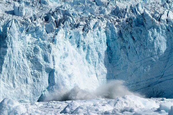 Greenland, Ilulissat, Massive icebergs calving from collapsing Eqip Glacier into