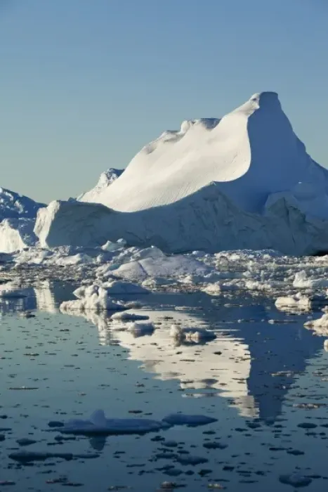Framed Print : Greenland, Ilulissat, Massive icebergs from Jakobshavn Glacier reflected in Disko