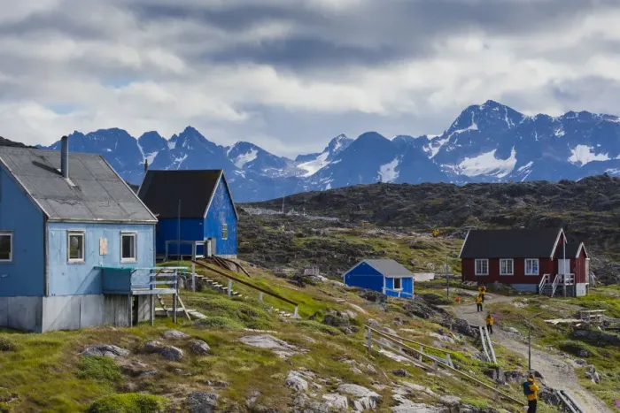 Framed Print : Greenland, Itilleq. Visitors exploring town Framed Print : Greenland, Itilleq. Visitors exploring town