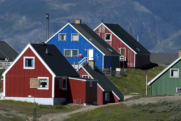 Greenland, Narsaq. The colorful cottages of the town, Narsaq, Greenland