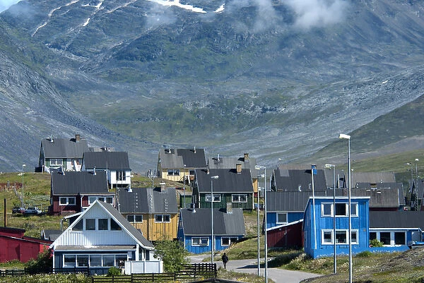 Greenland, Narsaq. The colorful cottages of the town of Narsaq sit in a valley above