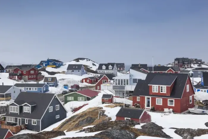 Framed Print : Greenland, Nuuk, Kolonihavn area, residential houses Framed Print : Greenland, Nuuk, Kolonihavn area, residential houses