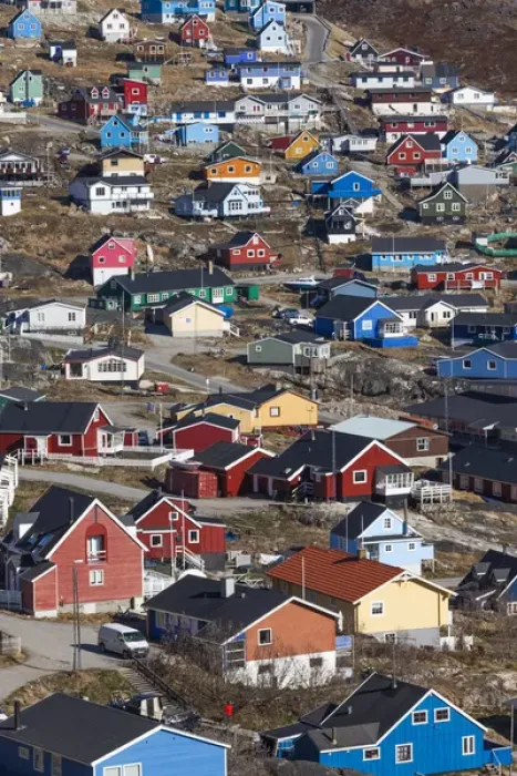 Framed Print : Greenland, Qaqortoq, elevated town view Framed Print : Greenland, Qaqortoq, elevated town view
