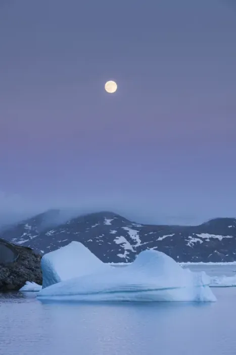 Framed Print : Greenland, Qaqortoq, floating ice and moonrise Framed Print : Greenland, Qaqortoq, floating ice and moonrise
