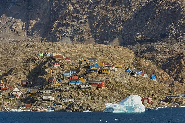 Greenland. Uummannaq. Colorful houses dot the rocky landscape