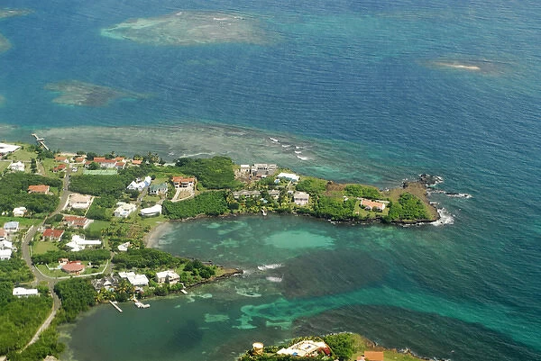 Grenada, aerial view of city of St George and beach