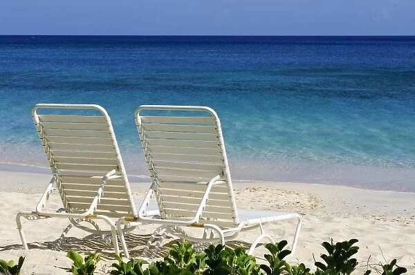 Grenada. Beach chairs on Grand Anse Beach Grenada