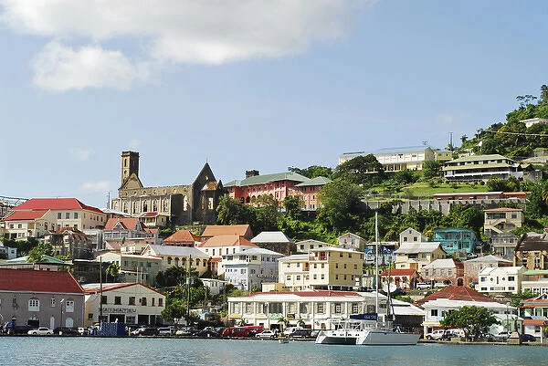 Grenada, St George, Carenage, view over center of St George residential area and bay