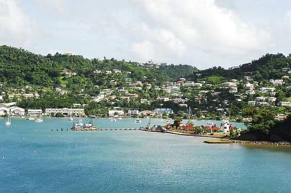 Grenada, St George, view over Carenage, center of St George residential area and bay