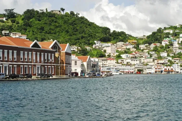 Framed Print : Grenada, St George, view over Carenage, center of St George residential area and bay Framed Print : Grenada, St George, view over Carenage, center of St George residential area and bay