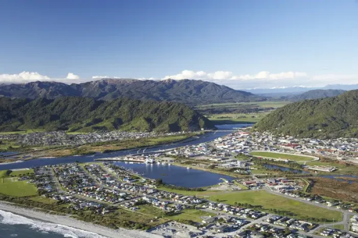 Framed Print : Greymouth, West Coast, South Island, New Zealand - aerial Framed Print : Greymouth, West Coast, South Island, New Zealand - aerial