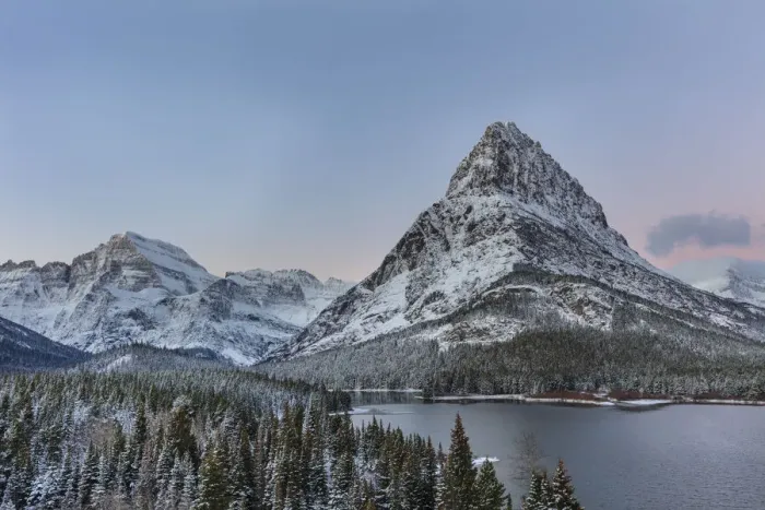 Framed Print : Grinnell Point and Mount Gould over Swiftcurrent Lake in ealry winter in Glacier National Park Framed Print : Grinnell Point and Mount Gould over Swiftcurrent Lake in ealry winter in Glacier National Park