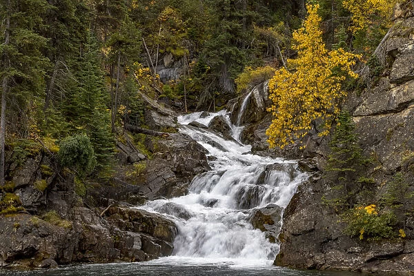 Gros Ventre Falls in autumn, Glacier National Park, Montana, USA