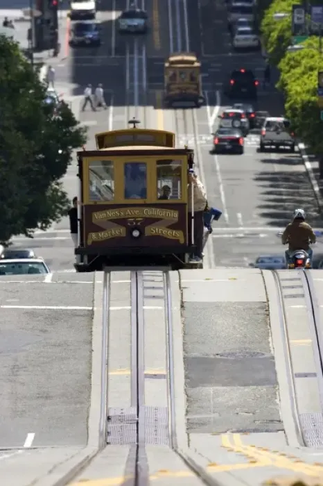 Framed Print : Ground level view of an approaching San Francisco cable car Framed Print : Ground level view of an approaching San Francisco cable car