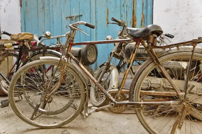Framed Print : Group of bicycles in gulley (alley) Delhi, India