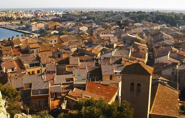 Gruissan village. La Clape. Languedoc. Village roof tops with tiles France. Europe