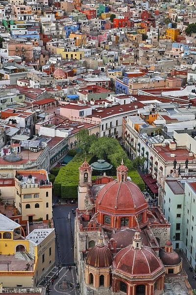 Guanajuato in Central Mexico. City overview in evening light with colorful buildings