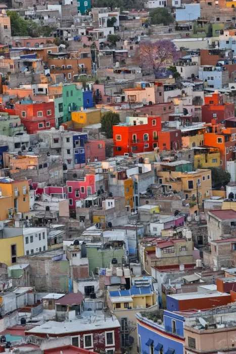 Framed Print : Guanajuato in Central Mexico. City overview in evening light with colorful buildings Framed Print : Guanajuato in Central Mexico. City overview in evening light with colorful buildings