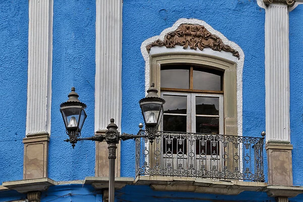 Guanajuato in Central Mexico. Old colonial building with balcony