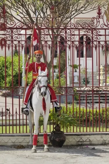 Framed Print : Guard on white horse, City Palace, Udaipur, India Framed Print : Guard on white horse, City Palace, Udaipur, India