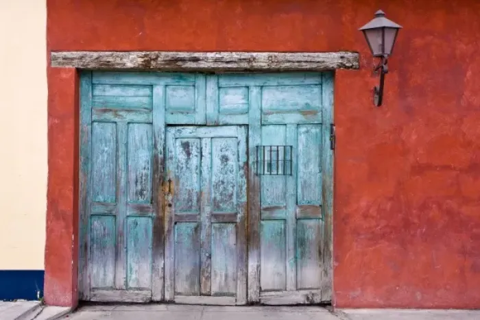 Framed Print : Guatemala, Antigua. Aqua blue door against colorful red wall in Antigua Framed Print : Guatemala, Antigua. Aqua blue door against colorful red wall in Antigua