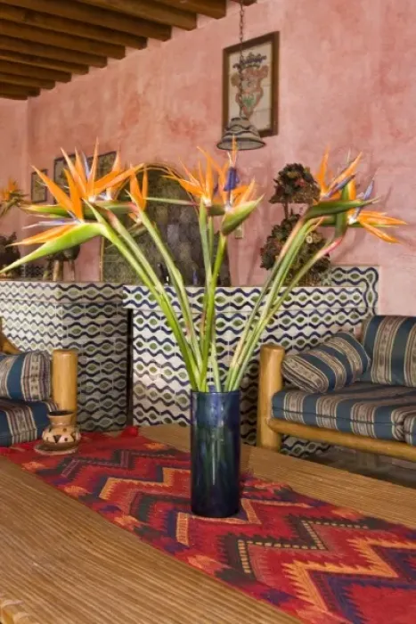 Framed Print : Guatemala, Antigua. Floral arrangement on a table in hotel lobby