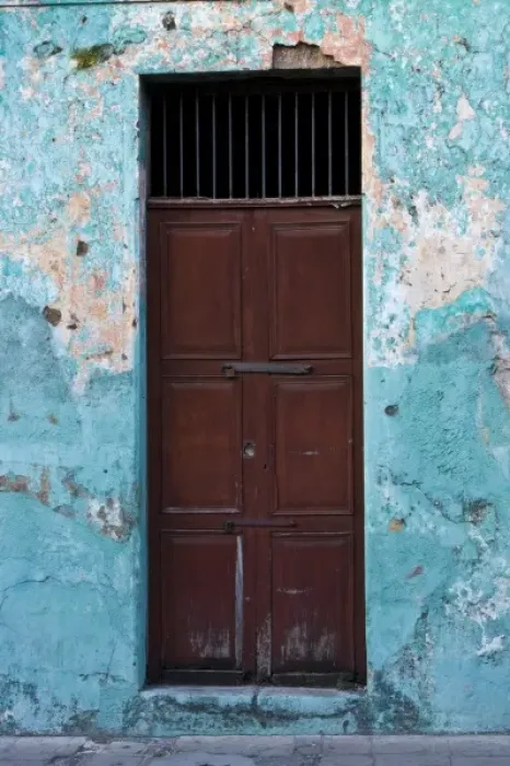 Framed Print : Guatemala, Antigua. Peeling paint and doorway Antigua, Guatemala