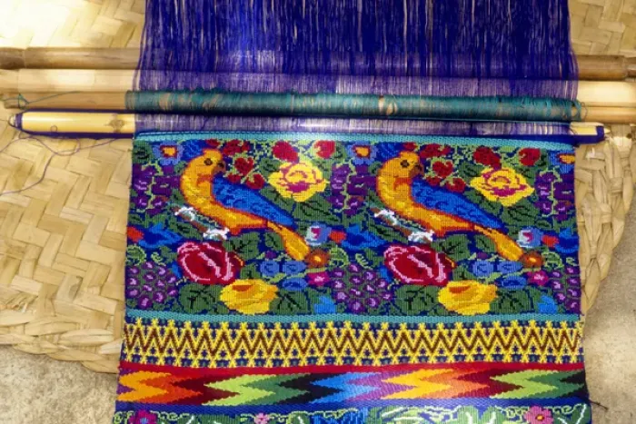 Framed Print : Guatemala: San Antonio, weaving on backstrap loom, July Framed Print : Guatemala: San Antonio, weaving on backstrap loom, July