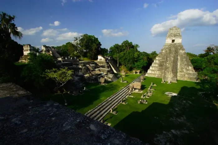 Framed Print : Guatemala, Tikal, main plaza as seen from temple 2 Framed Print : Guatemala, Tikal, main plaza as seen from temple 2