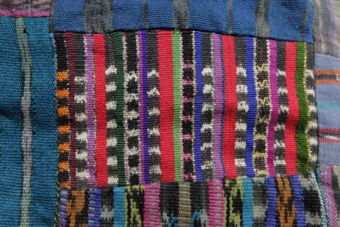 Framed Print : Guatemala. Typical Guatemalan textile; fabric scraps of various colors and textures forming a quilt