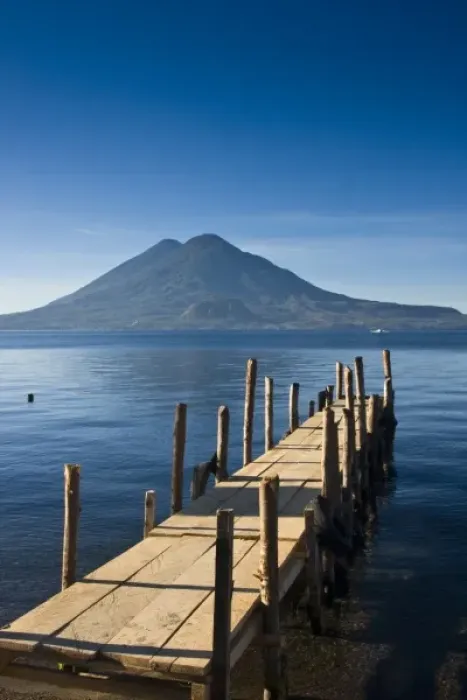 Framed Print : Guatemala, Western Highlands, Lake Atitlan, Panajachel. Early morning light on lake