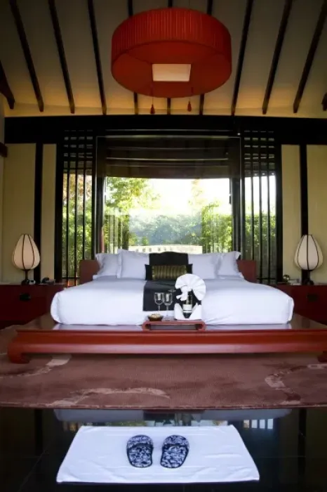 Framed Print : Guest bedroom, one of three-room spa suites at Banyan Tree Resort, Lijiang outskirts Framed Print : Guest bedroom, one of three-room spa suites at Banyan Tree Resort, Lijiang outskirts