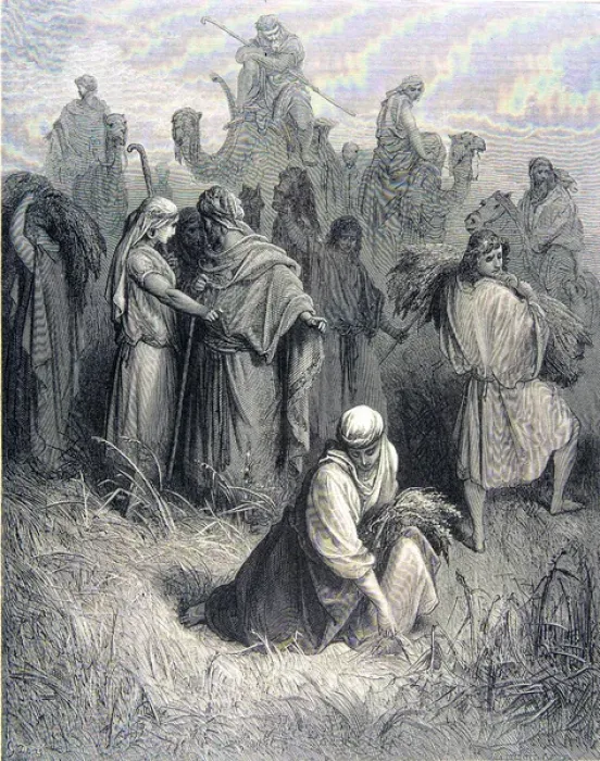 Framed Print : Gustave Dores engraving. 19th cent. Boaz and Ruth. Copyright: aA Collection Framed Print : Gustave Dores engraving. 19th cent. Boaz and Ruth. Copyright: aA Collection