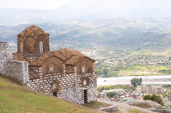 The Hagia Triada Church. View over the valley and down on the modern lower part of the town