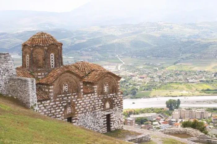 Framed Print : The Hagia Triada Church. View over the valley and down on the modern lower part of the town Framed Print : The Hagia Triada Church. View over the valley and down on the modern lower part of the town