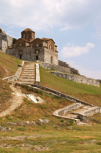 The Hagia Triada Church. Winding steps leading up. Berat upper citadel old walled city